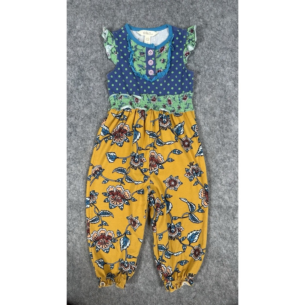 Matilda Jane Sleeveless Pants Jumpsuit Floral Polka Dot Yellow Blue 12-18 Months